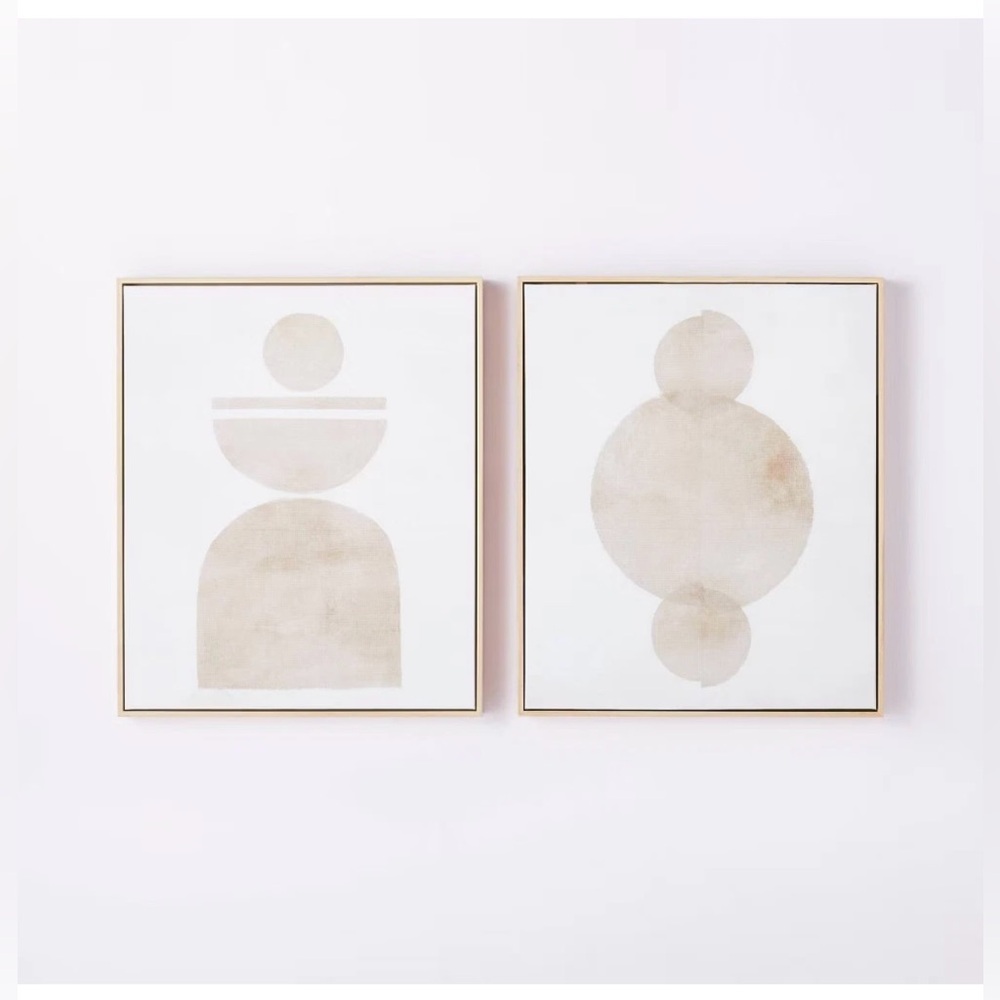 NWT Threshold Studio McGee Canvas Prints (set of 2) abstract, neutral, wood tone